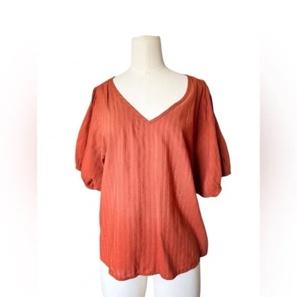Madewell Women's V-Neck Puff-Sleeve Top in Textured Stripe Small AO001 - Picture 3 of 4